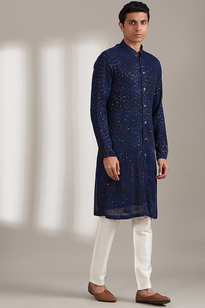 Multi-Colored Georgette Printed Bundi Jacket Set by Soniya G Men at Pernia's Pop Up Shop