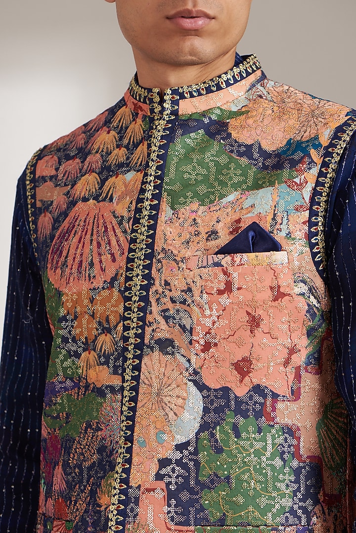 Multi-Colored Georgette Printed Bundi Jacket Set by Soniya G Men at Pernia's Pop Up Shop