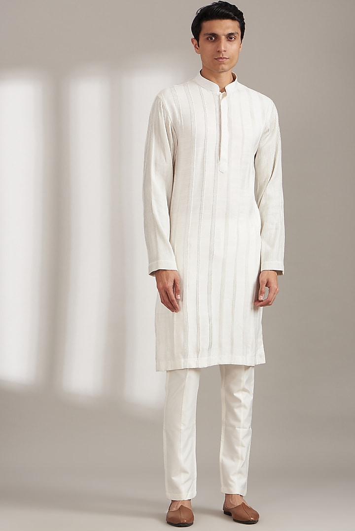 Ivory Pure Handloom Silk Printed Bundi Set by Soniya G Men at Pernia's Pop Up Shop