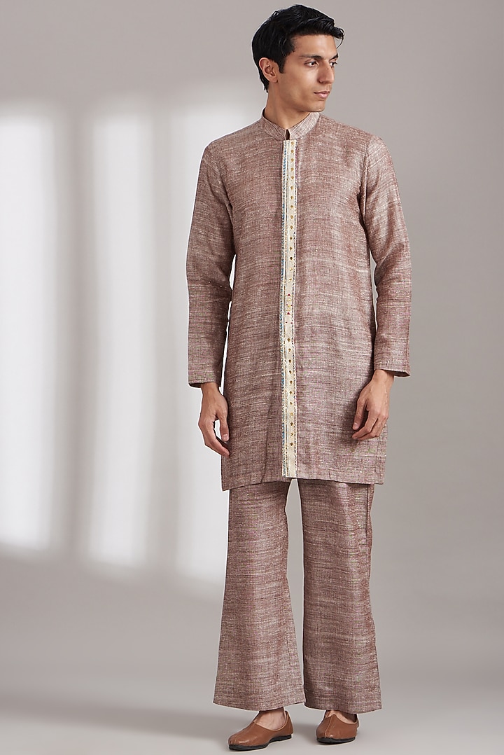 Ivory Handloom Silk Printed Indo-Western Set by Soniya G Men at Pernia's Pop Up Shop