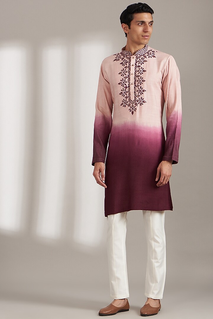 Wine Handloom Silk Embellished Bundi Jacket Set by Soniya G Men at Pernia's Pop Up Shop