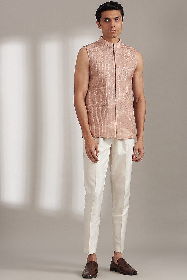 Ivory Handloom Silk Printed Jodhpuri Set by Soniya G Men at Pernia's Pop Up Shop