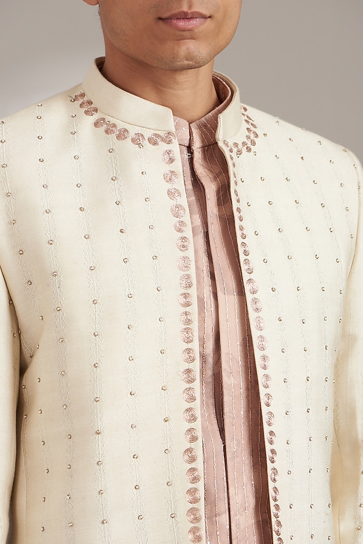 Ivory Handloom Silk Printed Jodhpuri Set by Soniya G Men at Pernia's Pop Up Shop
