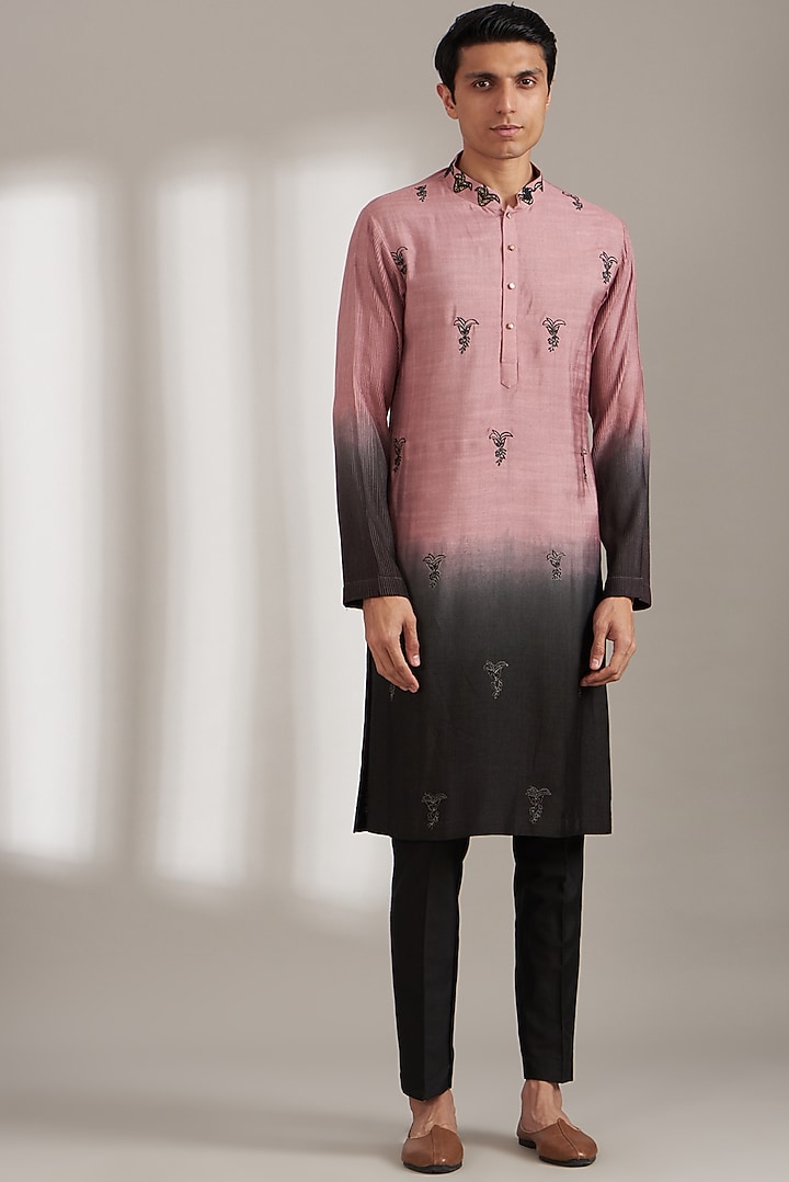 Black Handmade Cotton Embroidered & Printed Bundi Set by Soniya G Men at Pernia's Pop Up Shop