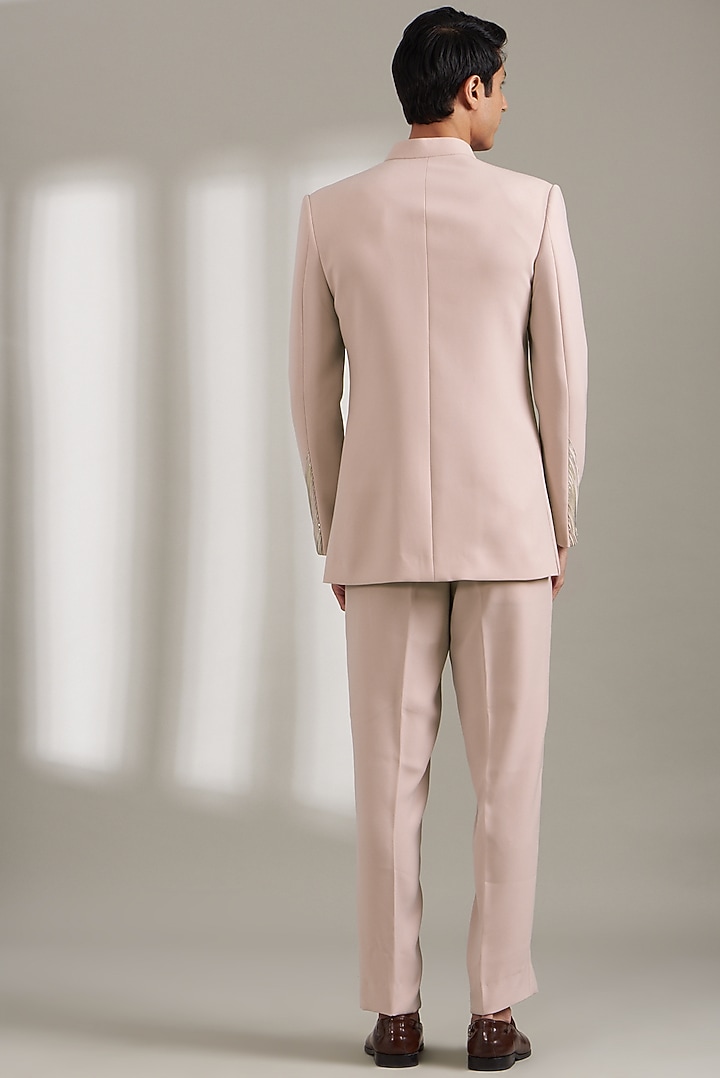 Blush Pink Satin Embroidered Bandhgala Set by Soniya G Men at Pernia's Pop Up Shop