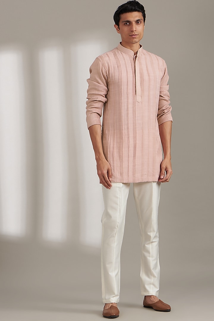 Blush Pink Handmade Cotton Kurta Set by Soniya G Men at Pernia's Pop Up Shop