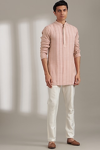 Blush Pink Handmade Cotton Kurta Set by Soniya G Men