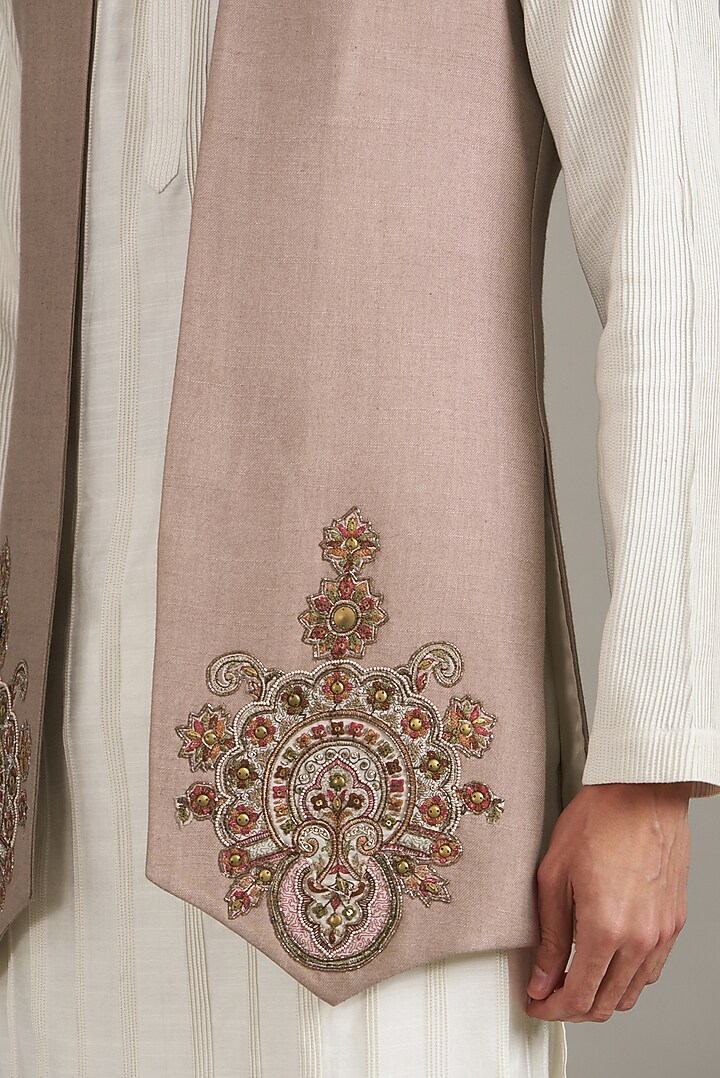 Mauve Handloom Silk Embellished Jacket Set by Soniya G Men at Pernia's Pop Up Shop