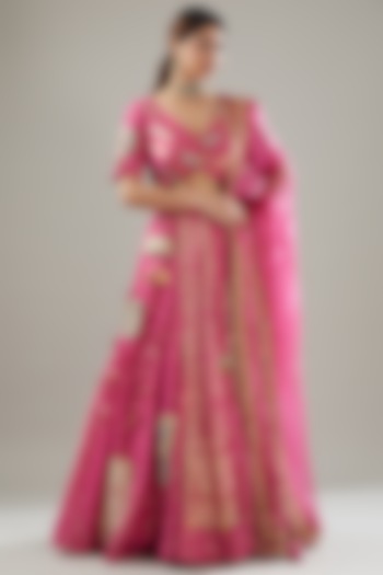 Fuchsia Pink Handmade Cotton Embroidered Wedding Lehenga Set by Soniya G at Pernia's Pop Up Shop