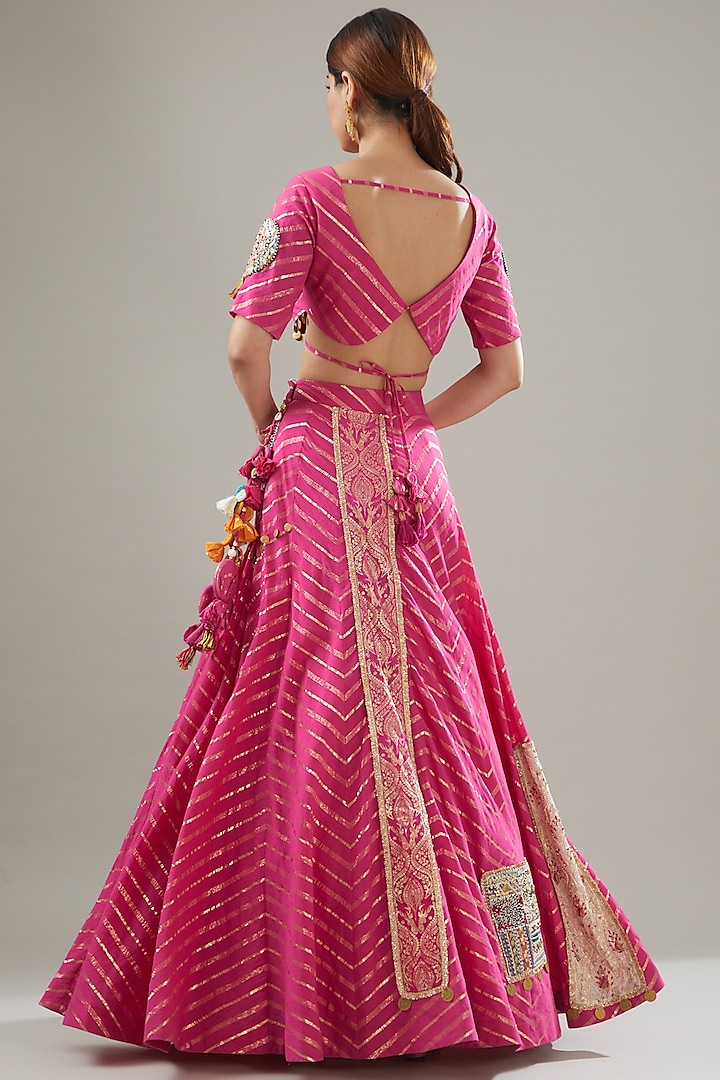 Fuchsia Pink Handmade Cotton Embroidered Wedding Lehenga Set by Soniya G at Pernia's Pop Up Shop