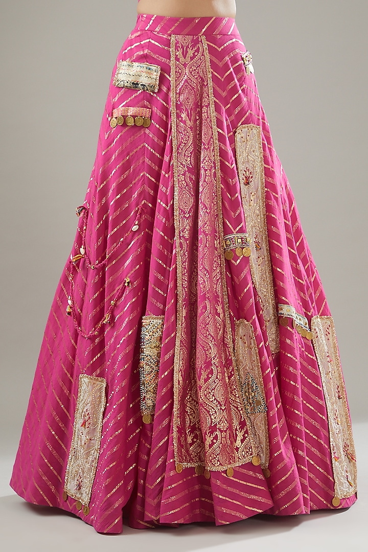 Fuchsia Pink Handmade Cotton Embroidered Wedding Lehenga Set by Soniya G at Pernia's Pop Up Shop