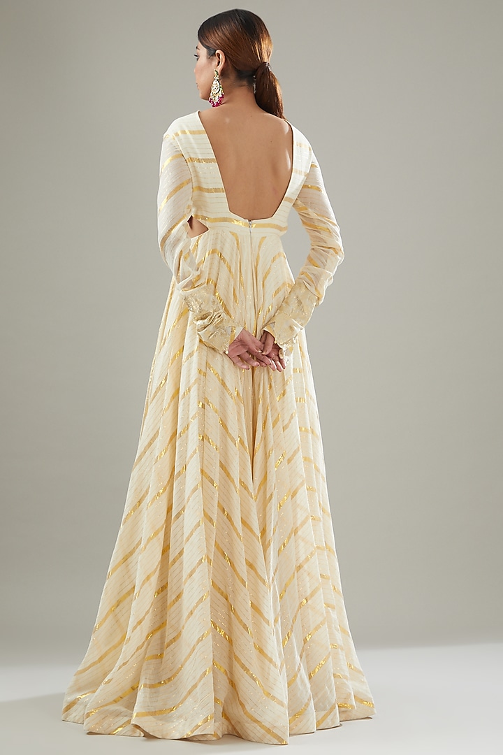 Ivory Handmade Cotton Embroidered Wedding Anarkali by Soniya G at Pernia's Pop Up Shop