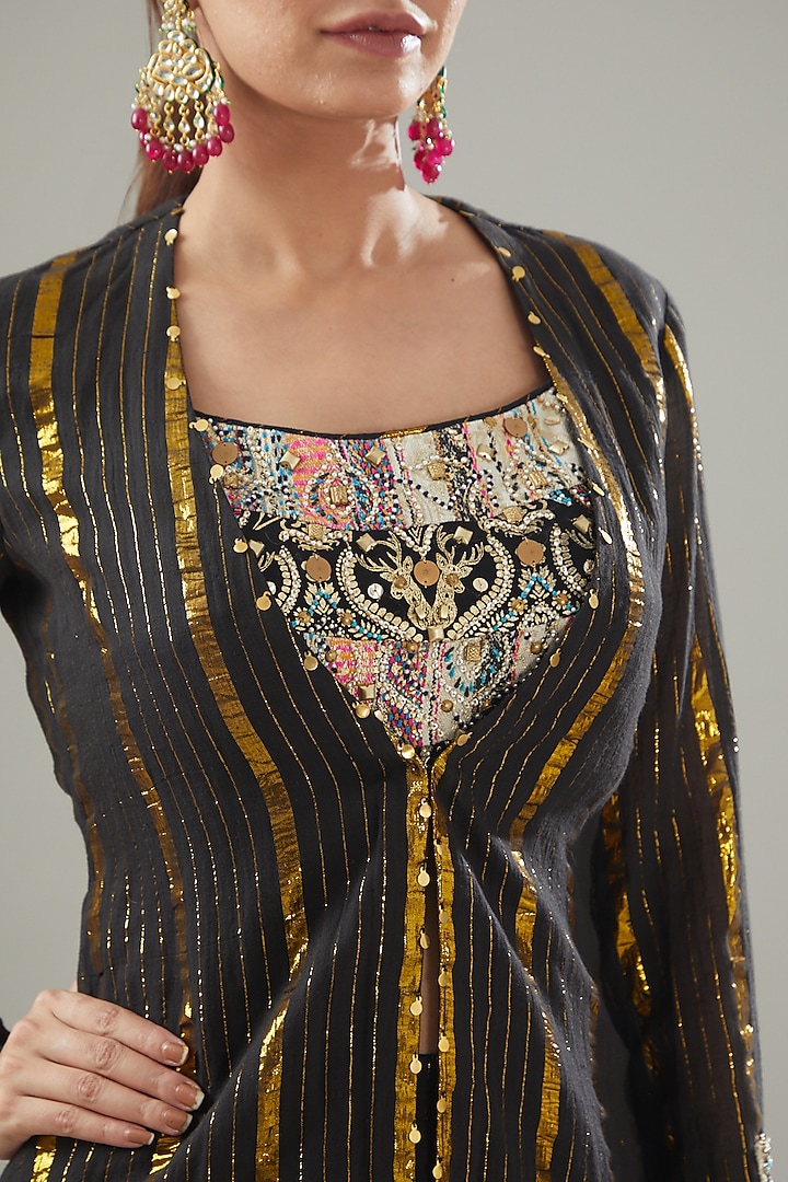 Black Handmade Cotton Jacket Set by Soniya G at Pernia's Pop Up Shop