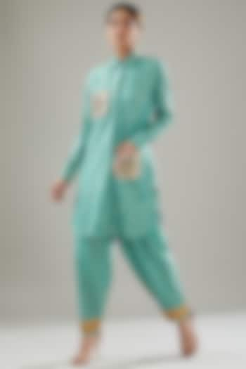 Duck Egg Blue Handmade Cotton Kurta Set by Soniya G at Pernia's Pop Up Shop