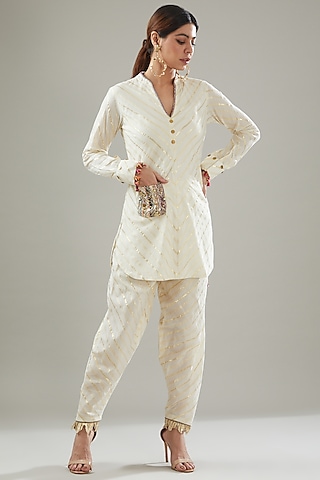 Ivory Handmade Cotton Kurta Set by Soniya G