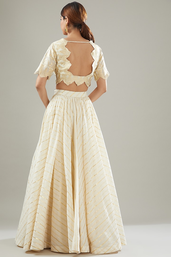 Ivory Handmade Cotton Striped Wedding Lehenga Set by Soniya G at Pernia's Pop Up Shop