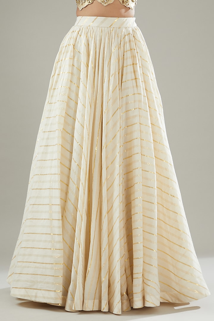 Ivory Handmade Cotton Striped Wedding Lehenga Set by Soniya G at Pernia's Pop Up Shop