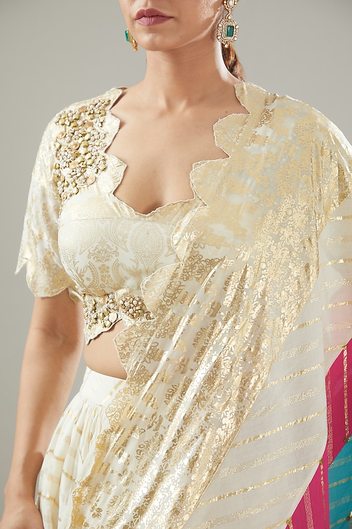 Ivory Handmade Cotton Striped Wedding Lehenga Set by Soniya G at Pernia's Pop Up Shop