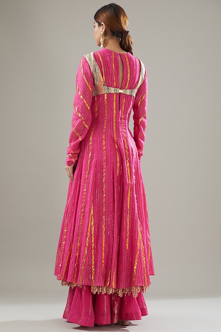 Fuschia Pink Handmade Cotton Embroidered Wedding Anarkali by Soniya G at Pernia's Pop Up Shop