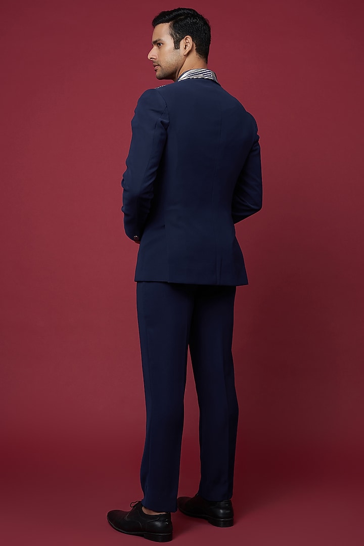 Blue Italian Crepe & Foil Pleated Tuxedo Set by Soniya G Men at Pernia's Pop Up Shop