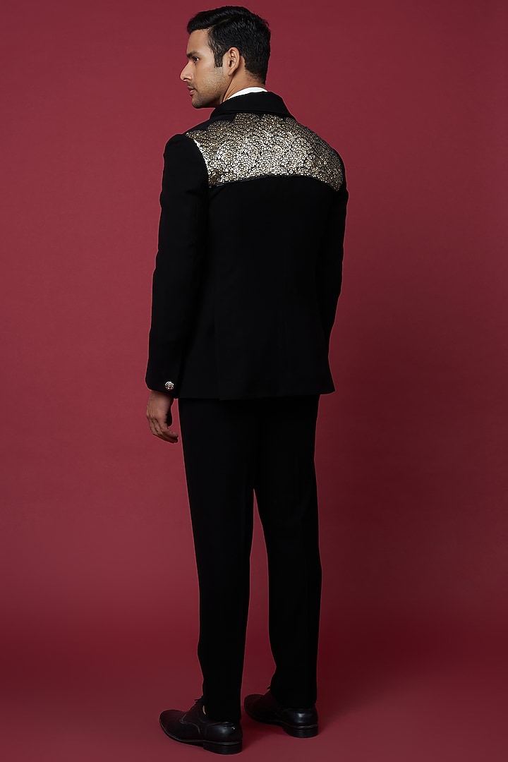 Zed Black Italian Crepe Embellished Tuxedo Set by Soniya G Men at Pernia's Pop Up Shop