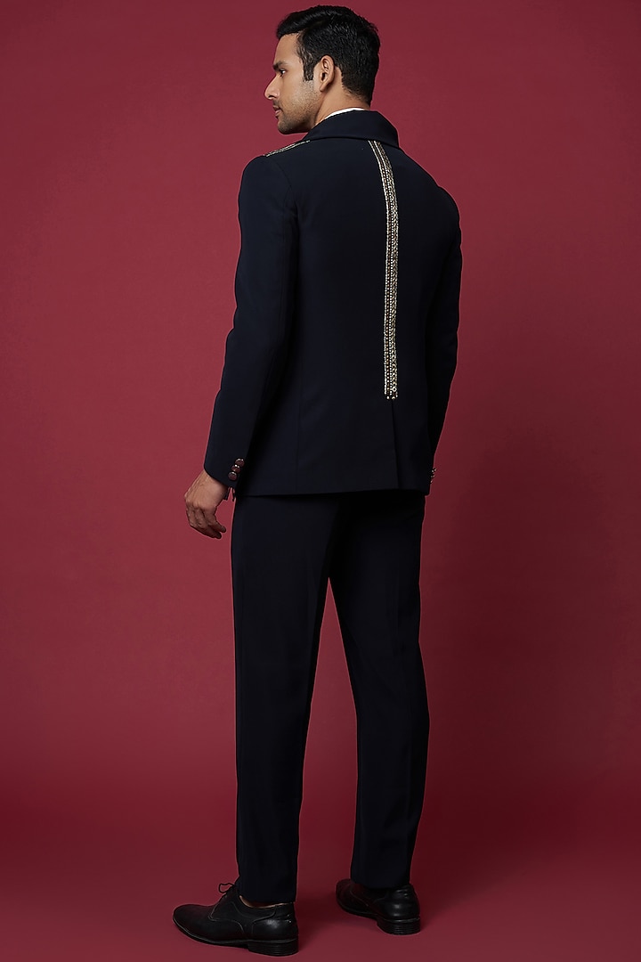 Midnight Blue Italian Crepe Tuxedo Set by Soniya G Men at Pernia's Pop Up Shop