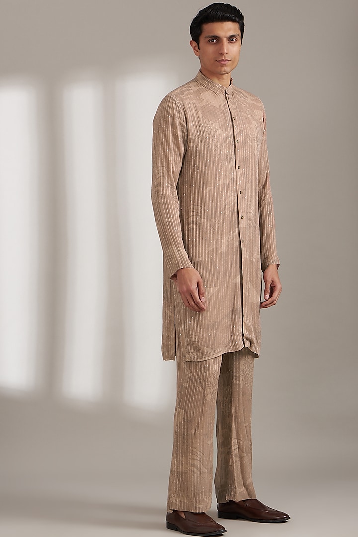 Multi-Colored Handloom Silk Printed Wedding Indowestern Set by Soniya G Men at Pernia's Pop Up Shop