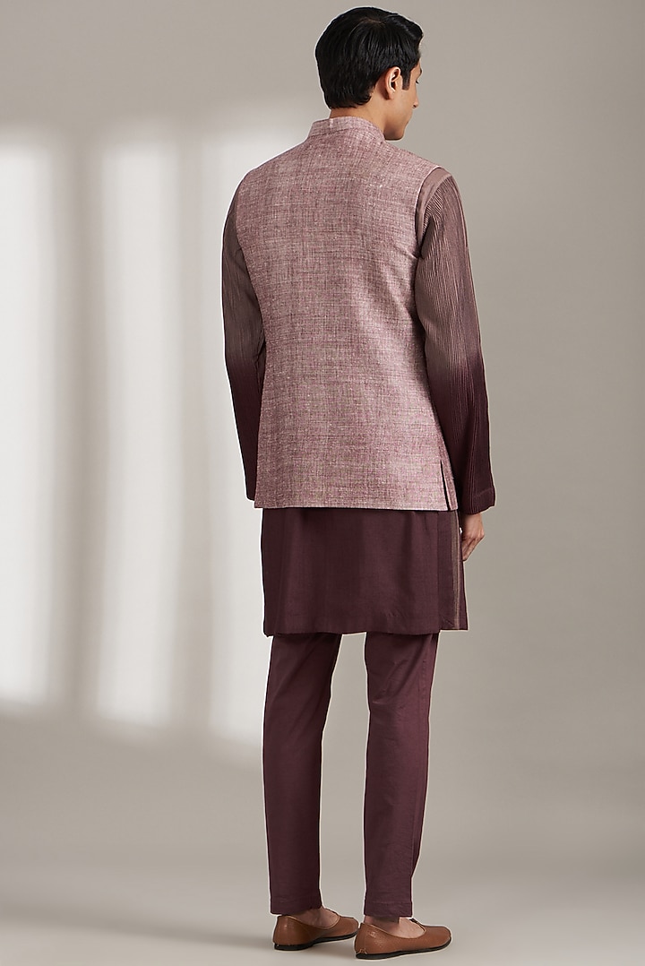 Onion Pink Handloom Silk Bundi Jacket Set by Soniya G Men at Pernia's Pop Up Shop