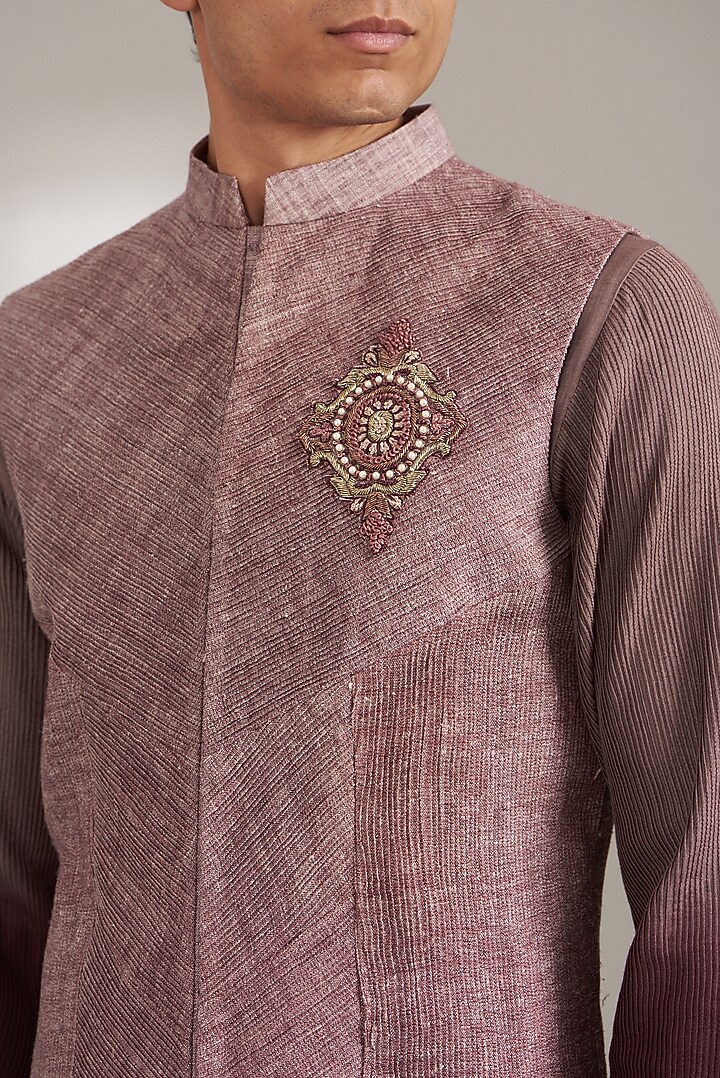 Onion Pink Handloom Silk Bundi Jacket Set by Soniya G Men at Pernia's Pop Up Shop