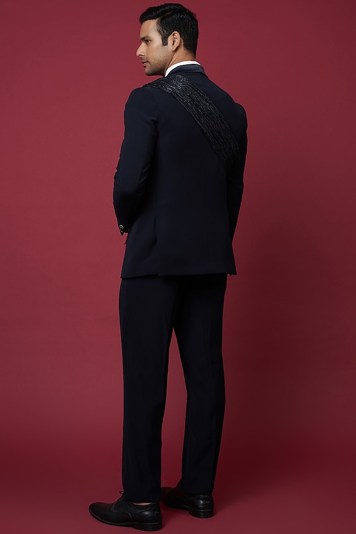 Midnight Blue Italian Crepe Tuxedo Set by Soniya G Men at Pernia's Pop Up Shop