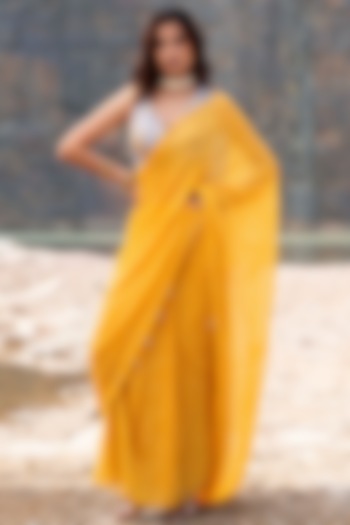 Yellow & Grey Silk Saree Set by Soniya G