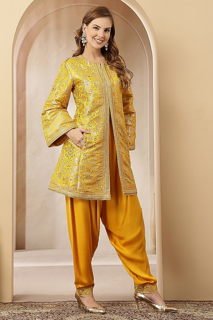 Mustard Yellow Banarasi Brocade Embroidered Kurta Set by Soniya G at Pernia's Pop Up Shop