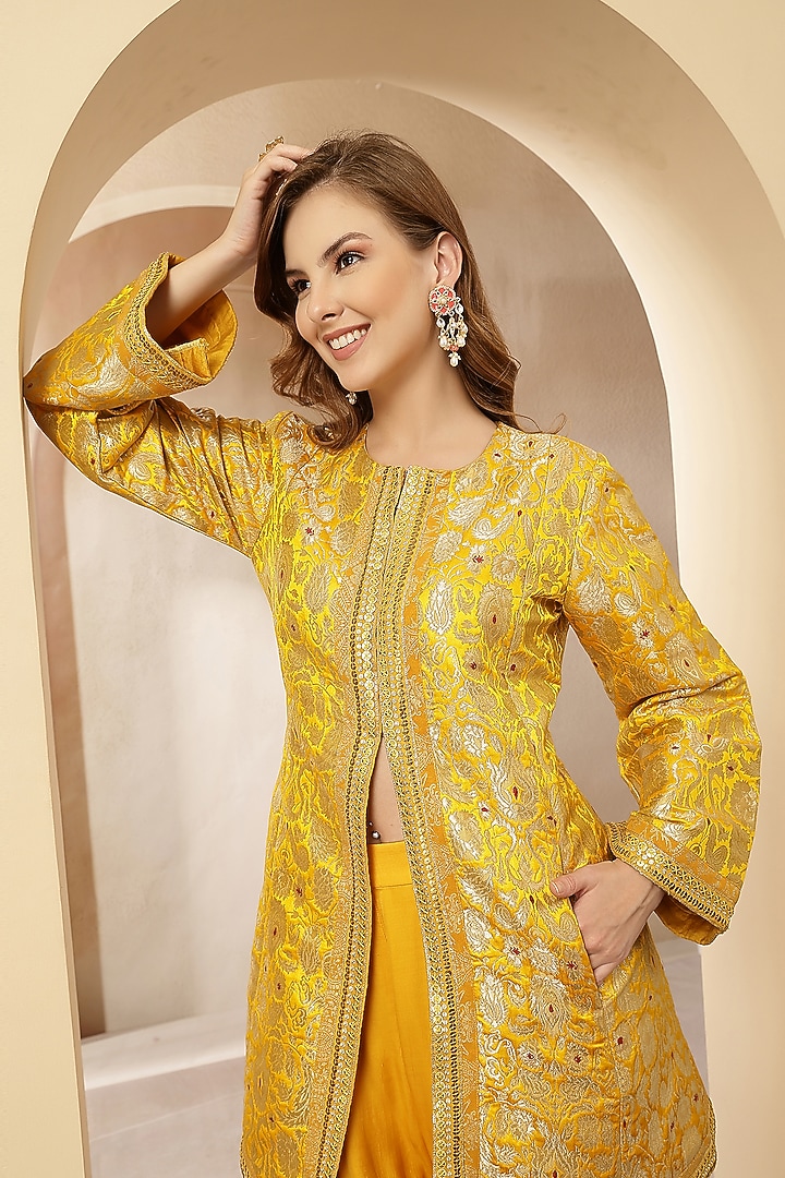 Mustard Yellow Banarasi Brocade Embroidered Kurta Set by Soniya G at Pernia's Pop Up Shop