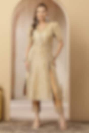 Gold Silk Brocade Embroidered Kurta Set by Soniya G at Pernia's Pop Up Shop