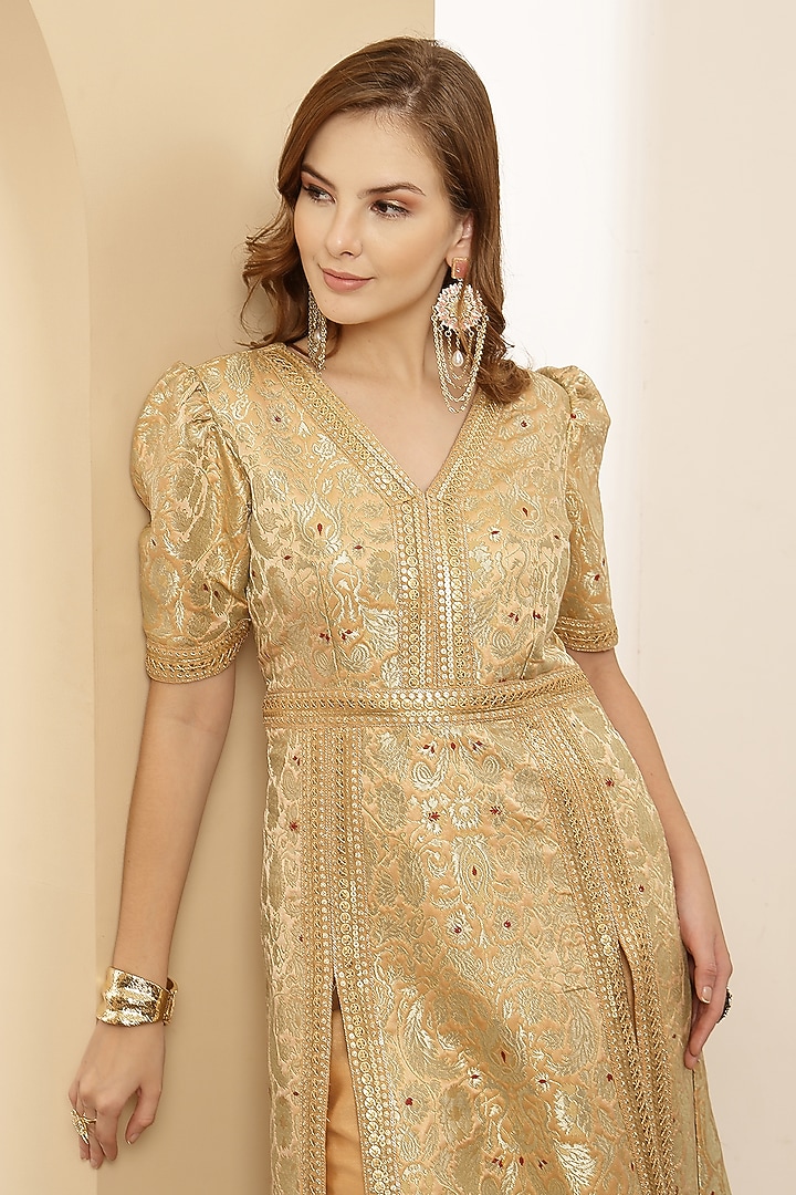 Gold Silk Brocade Embroidered Kurta Set by Soniya G at Pernia's Pop Up Shop