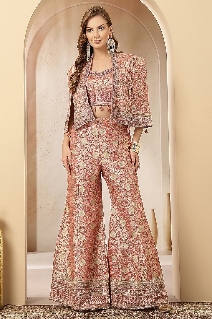 Rose Gold Jacquard Silk Embroidered Co-Ord Set by Soniya G at Pernia's Pop Up Shop