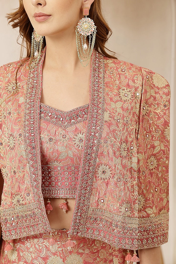 Rose Gold Jacquard Silk Embroidered Co-Ord Set by Soniya G at Pernia's Pop Up Shop