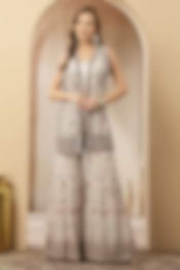 Ivory Georgette Printed & Embroidered Co-Ord Set by Soniya G at Pernia's Pop Up Shop