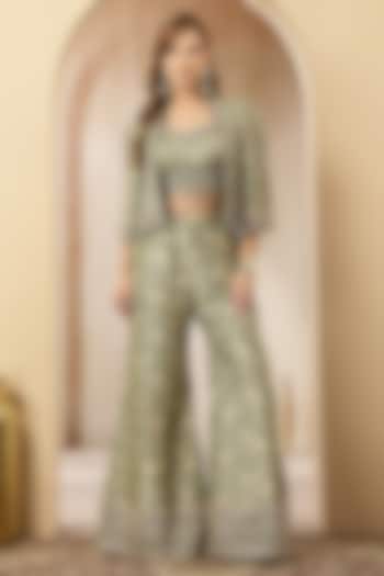 Sage Green Jacquard Silk Embroidered Co-Ord Set by Soniya G at Pernia's Pop Up Shop