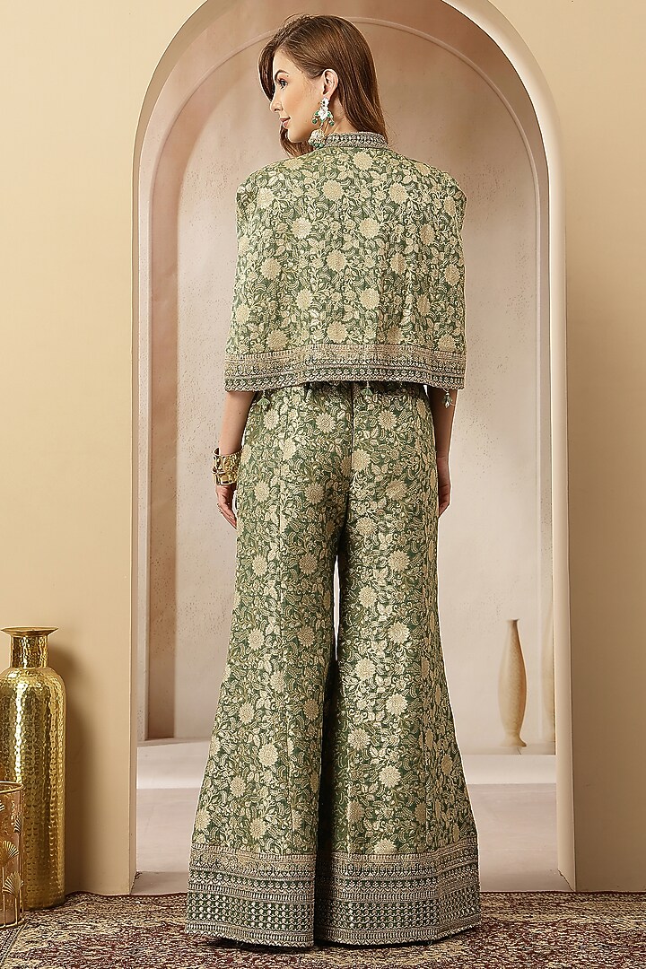Sage Green Jacquard Silk Embroidered Co-Ord Set by Soniya G at Pernia's Pop Up Shop
