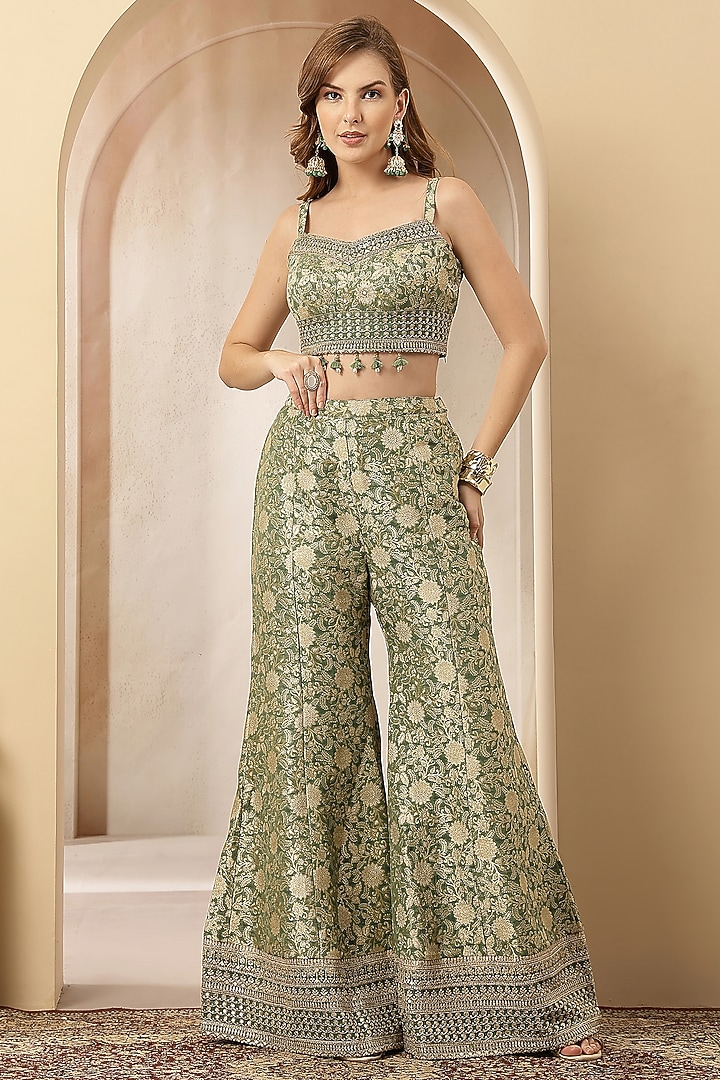 Sage Green Jacquard Silk Embroidered Co-Ord Set by Soniya G at Pernia's Pop Up Shop
