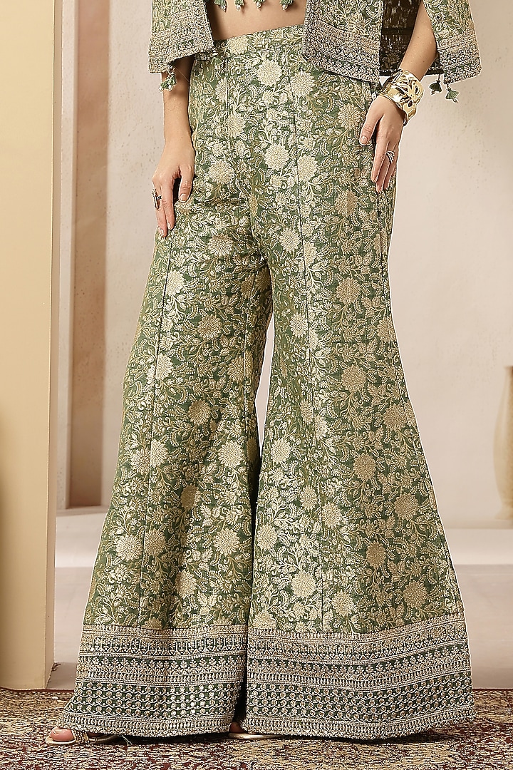 Sage Green Jacquard Silk Embroidered Co-Ord Set by Soniya G at Pernia's Pop Up Shop
