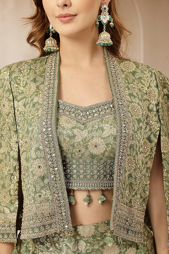 Sage Green Jacquard Silk Embroidered Co-Ord Set by Soniya G at Pernia's Pop Up Shop