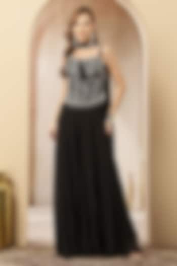 Black Georgette Palazzo Pants Set by Soniya G at Pernia's Pop Up Shop