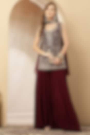 Deep Maroon Georgette Embroidered Kurta Set by Soniya G at Pernia's Pop Up Shop