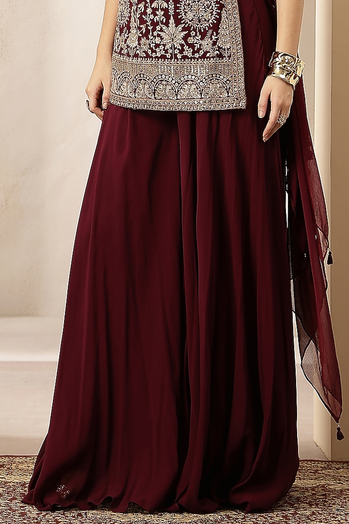 Deep Maroon Georgette Embroidered Kurta Set by Soniya G at Pernia's Pop Up Shop