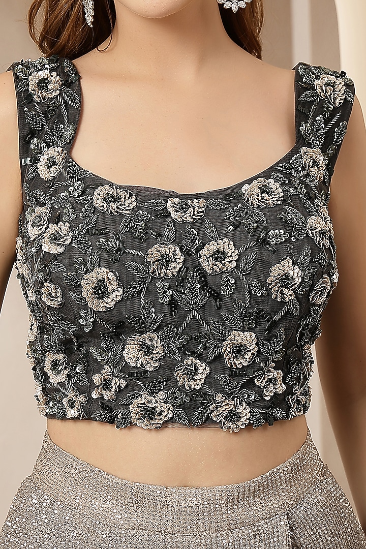 Charcoal Net Wedding Saree Set by Soniya G at Pernia's Pop Up Shop