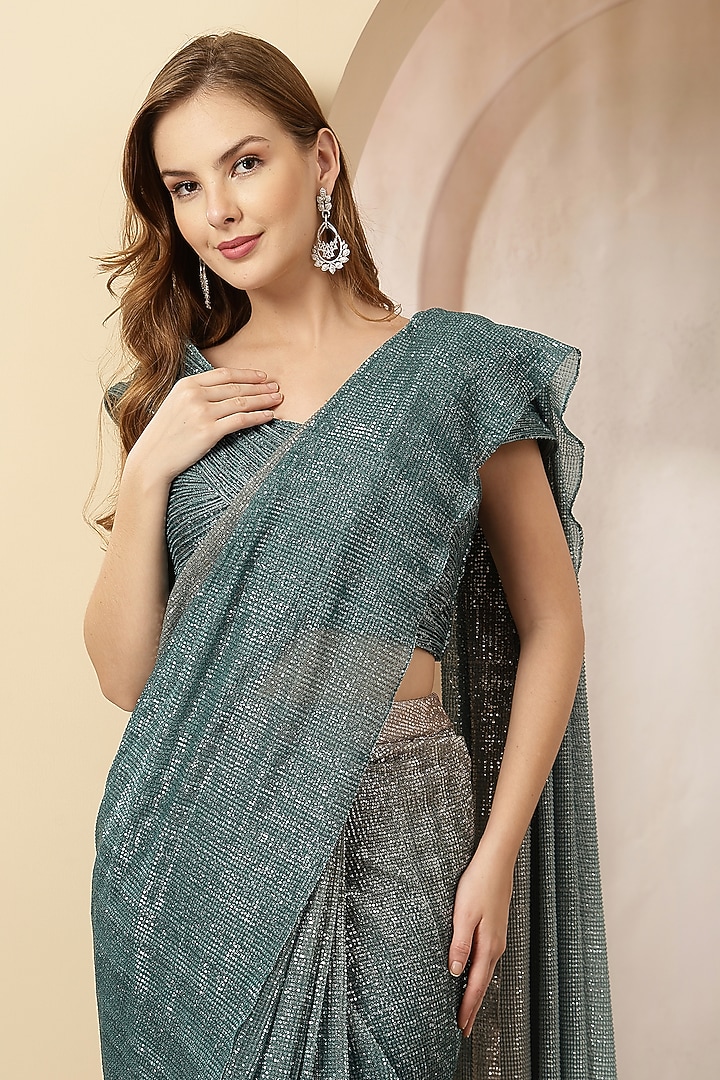 Teal Net Wedding Saree Set by Soniya G at Pernia's Pop Up Shop