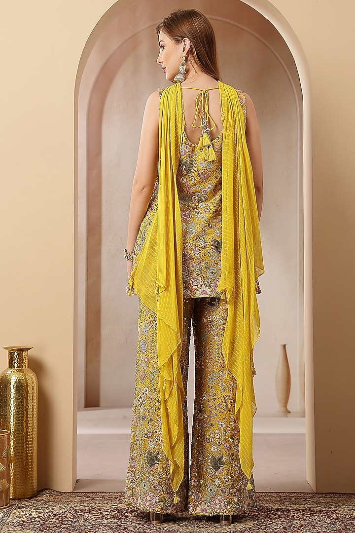 Mustard Yellow Georgette Embroidered Wedding Sharara Set by Soniya G at Pernia's Pop Up Shop