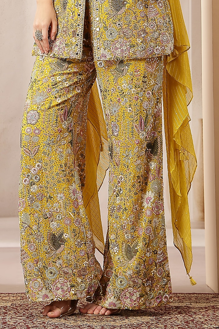Mustard Yellow Georgette Embroidered Wedding Sharara Set by Soniya G at Pernia's Pop Up Shop